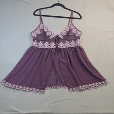 Victorias Secret Purple Sheer Mesh Lace Trim Babydoll Nightie Lingerie Size L