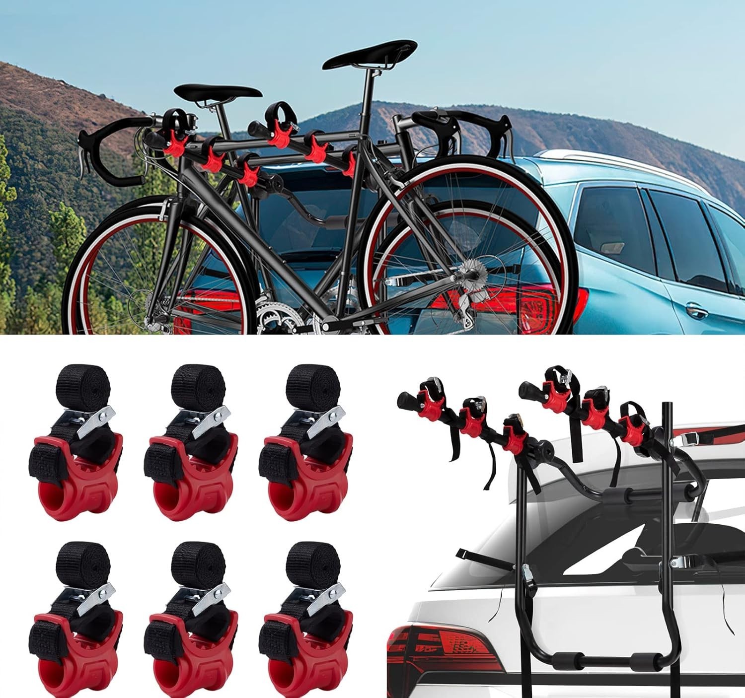 6Pcs/Set Bike Rack Hitch Mount Bicycle Car Bike Rack Strap Replacement Cradle...
