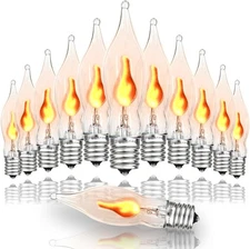 12 Pack C7 Flickering Flame Light Bulbs Small Candle Red