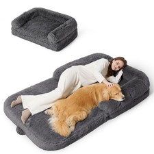 Bedsure Foldable Human Dog Bed - 2-in-1 Giant Orthopedic for Adults  Pets Grey