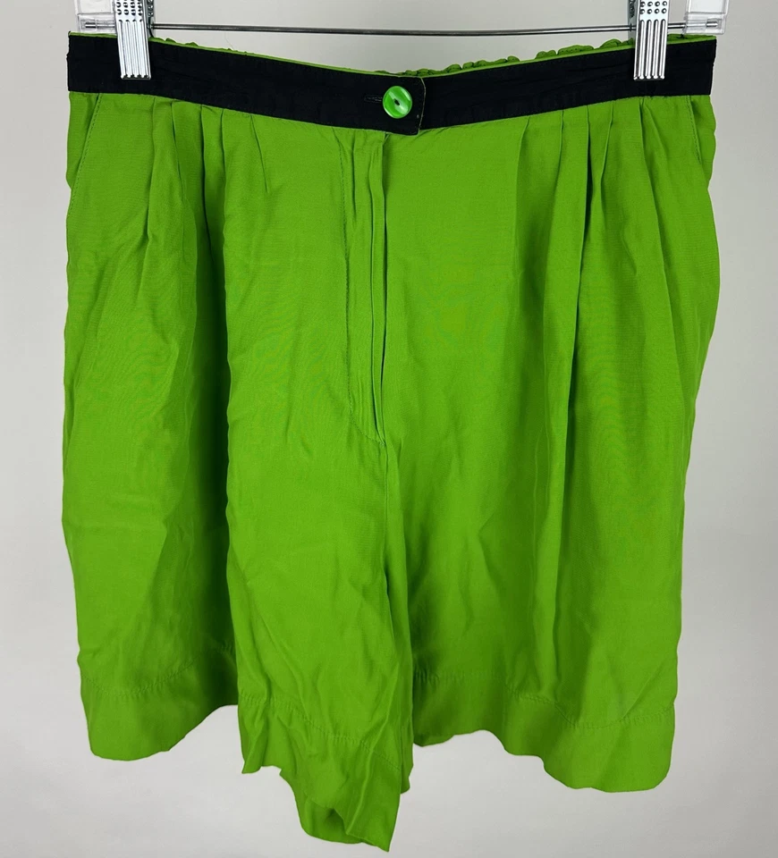 Platinum Dorothy Schoelen Shorts 12 / L Vintage 90s Lime Green Rayon Art to Wear Foto 2 de 4