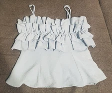 Sienna Sky Women Top Cami Size S Blue Ruffle Smock Strap Retro Preppy Club Wear