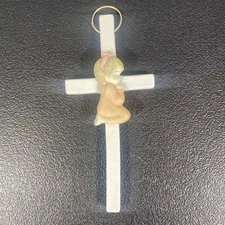 Vintage Cross Porcelain White Girl Christening Baptism Prayer Infant Dedication