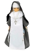 Vintage 12" Nun Doll w/ Full Habit, Book, Rosary, Cross Necklace