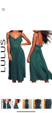 Lulus Never a Dull Moment Tie-Strap Pleated Midi Dress Emerald Green XSmall