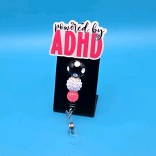 Handmade ADHD Awareness Badge Reel ID/Document Holder Black Pink White