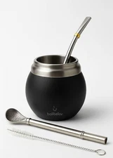 Yerba Mate Kit - Includes One Mate Cup and Bombilla Set - Stainless Steel Double