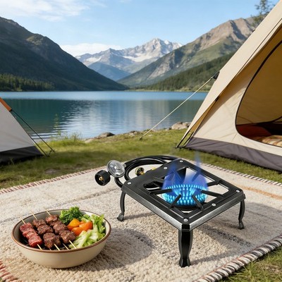 Single Burner Camping Stove Cast Iron Propane Gas LPG Outdoor BBQ Cooker US
