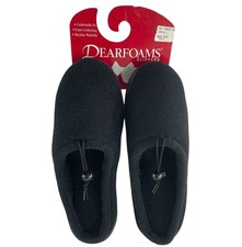 NEW Vintage Dearfoams Slippers Womens 9 Black Slide Memory Foam Toggle Tie NOS