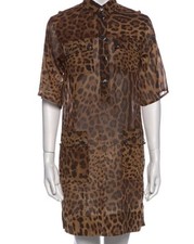 Dolce&Gabbana Shirt Silk Leopard Print Dress Size 38