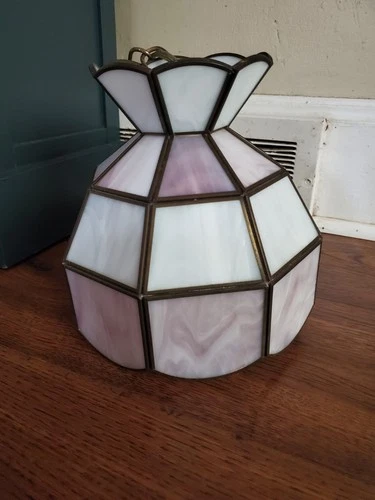 Vintage Hanging Glass Tiffany Style Ceiling Light Fixture Hardwired Lavender