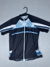 Garneau Cycling Jersey Shirt Mens 2XL Black Blue White Full Zip Short Sleeve