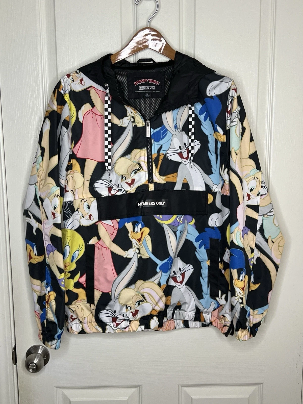 Members Only Looney Tunes Mens Medium Graphic Print Windbreaker Jacket Coat