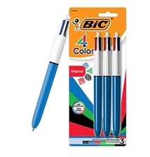 BIC 4-Color Retractable Ballpoint Pens Medium Point, 1.4mm, Assorted Ink, 3/Pack