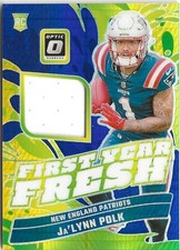 2024 Donruss Optic Ja'Lynn Polk Green Prizm Jersey SP RC New England Patriots