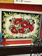 Aunt Lydias Vintage Poppy Punch Needle Rug or Wall Hanging Canvas 24"x36" No.650