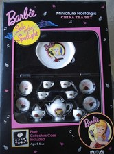 1995 MINT N BOX BARBIE SOLO CHINA TEA SET  INDIVIDUAL SET W/VASE IN SUEDE CASE
