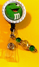 Id badge holder retractable alligator clip M M Green