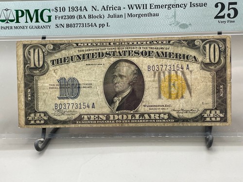 1934-A $10 North Africa Silver Fr. 2309 PMG 25 - Picture 7 of 14