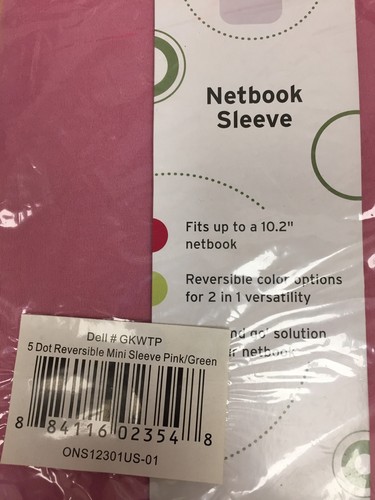 DELL 10.2" 5 Dot Reversible Pink/Green Neoprene Netbook Sleeve P/N GKWTP New - Photo 2/6
