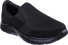 Skechers Slip Resistant Men Work Black Shoes Slip On Soft Memory Foam Mesh 77048