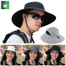 Men Wide Brim Sun Hat UV Protection Bucket Women Hiking Camping Fishing Safari