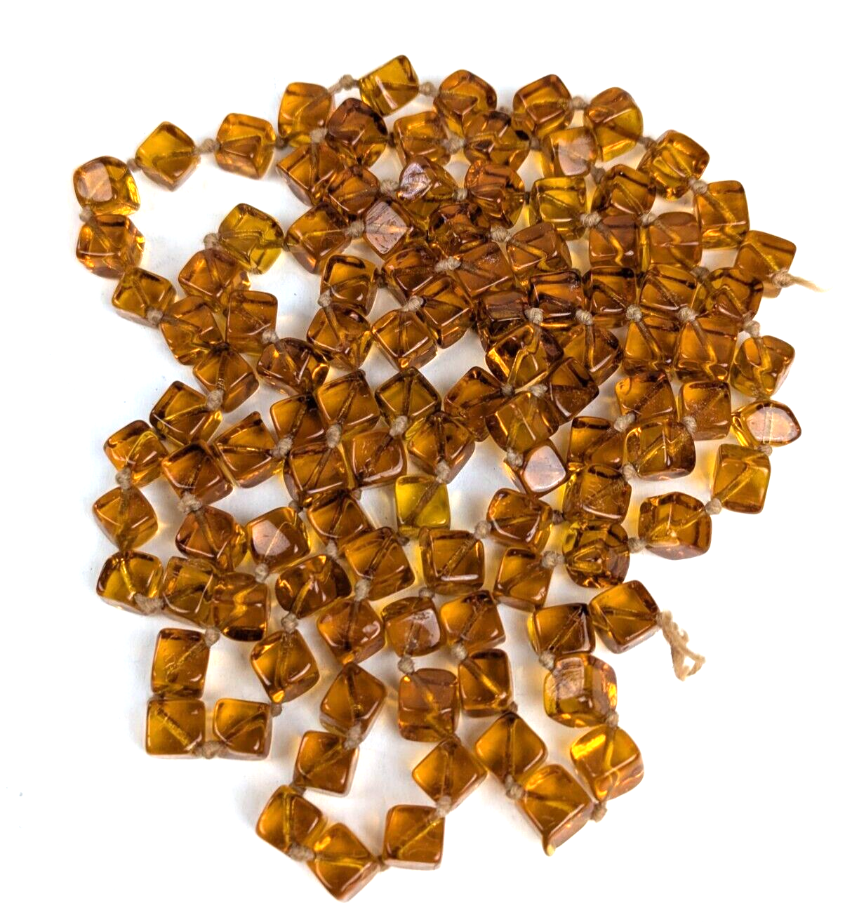 1920s Vintage Czech Citrine Glass Cube Bead Necklace - 52