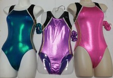 Racer Back Leotard Axis Gymnastic 3 Foil Color Choices w/ Scrunchie Adult/Child