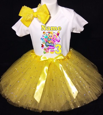 Shopkins --With NAME-- 3rd Third 3 Birthday Dress Shirt Yellow Tutu Outfit