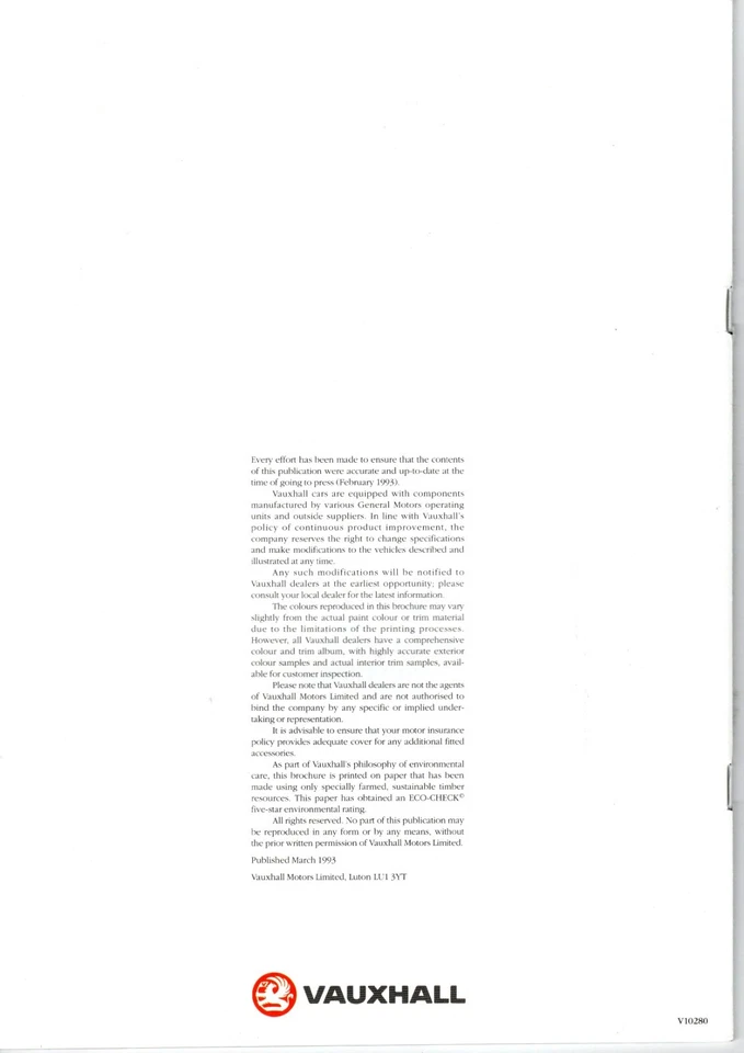 Vauxhall Corsa 1993 Models UK Sales Brochure includes SRi & GSi 16v - Image 2 of 2