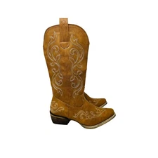 Rollda Women's Western Boots Mid-Calf Snip Toe Embroidery Cowboy Boots 9.5
