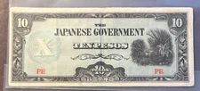 Philippines Japanese Invasion 10 Pesos Circulated, fine, "X" on front brownback