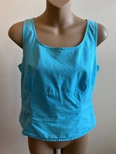 Ann Taylor Loft Blouse,Sleeveless,Striped,Cropped,V Back,Tie accent, Blue,Size 4