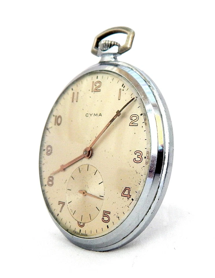 Antiguo Reloj Bolsillo CYMA 15 Joyas Caja Cara Abierta Acero 48mm Circa 1920 Funcionando Foto 3 de 4