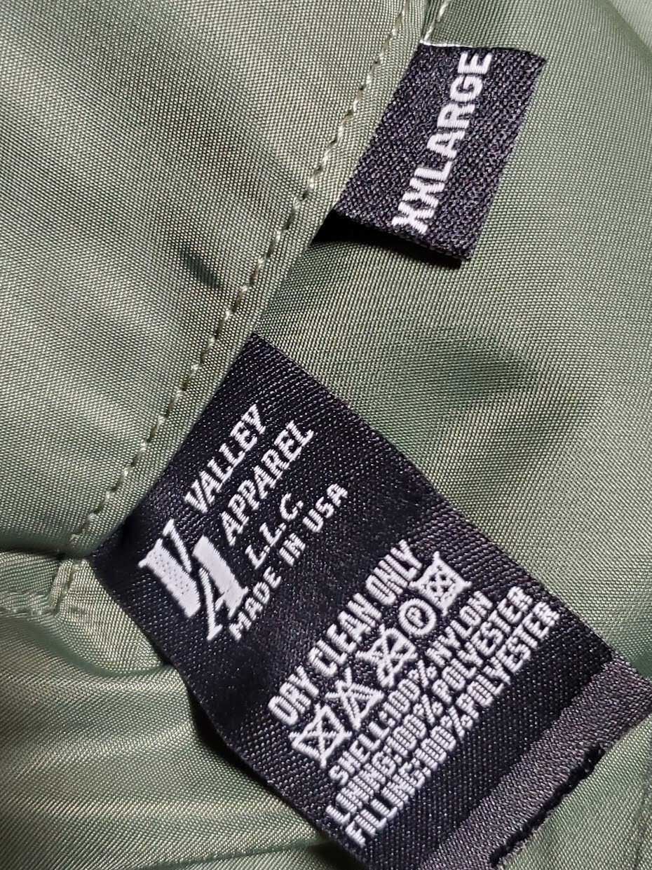 Made in USA MA1 VALLEY APPAREL US Army Pilot Flight Military Bomber AF