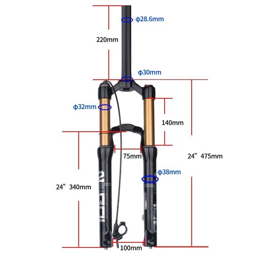 Mountain Bike Front Suspension Air Fork 24inch Remote Lockout Manual Control - Picture 6 of 24