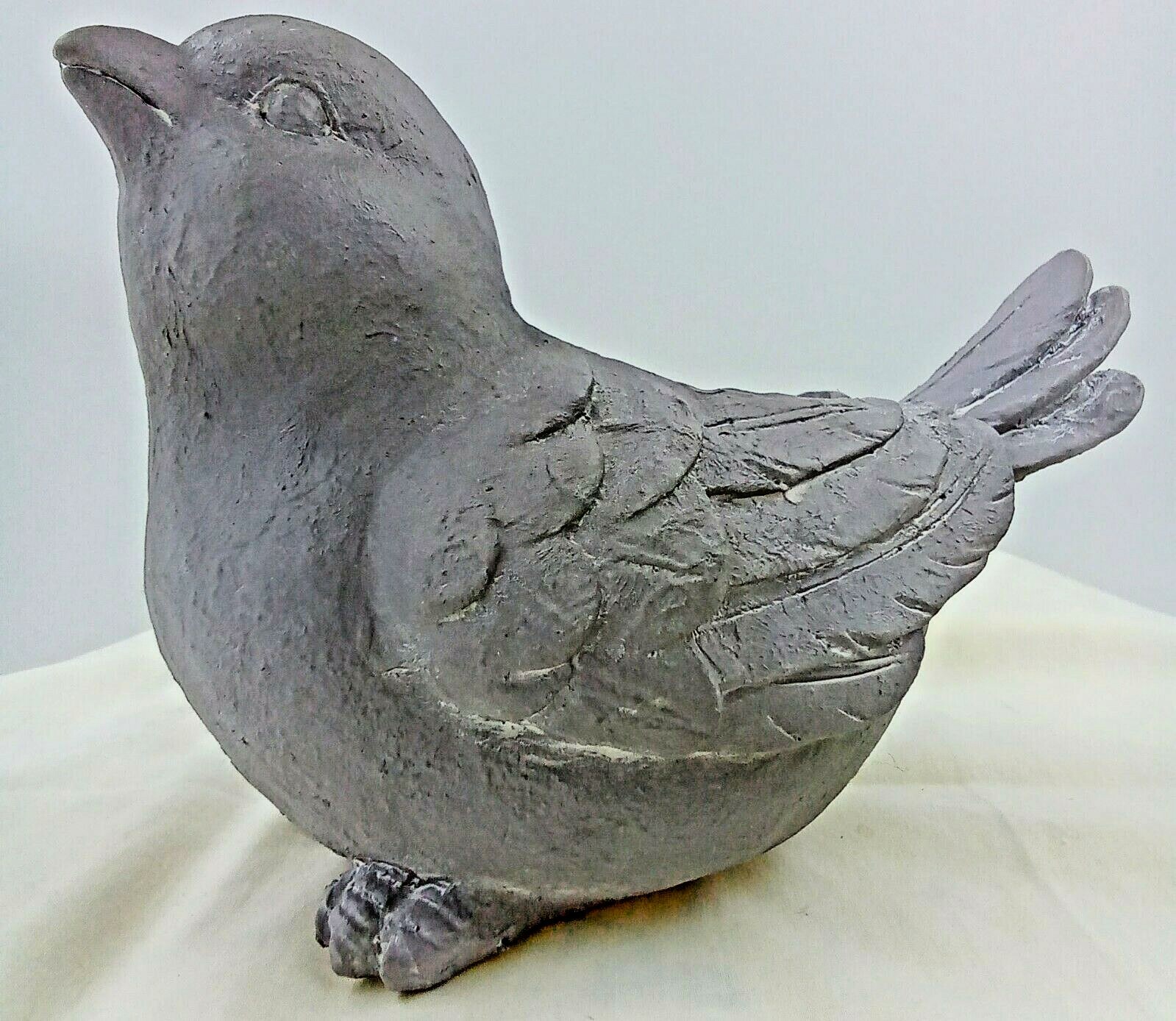 Resin Bird Planter Stone Powder Gray Carved Face & Feather Distressed 5.5