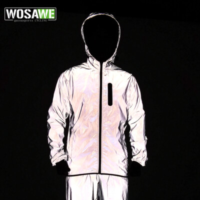 WOSAWE Reflektierende Fahrradjacke Winddicht mit Kapuze Voll Reflektiv Trikot