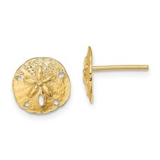 14k Yellow Gold Polished Mini Sand Dollar Stud Earrings Gift for Women