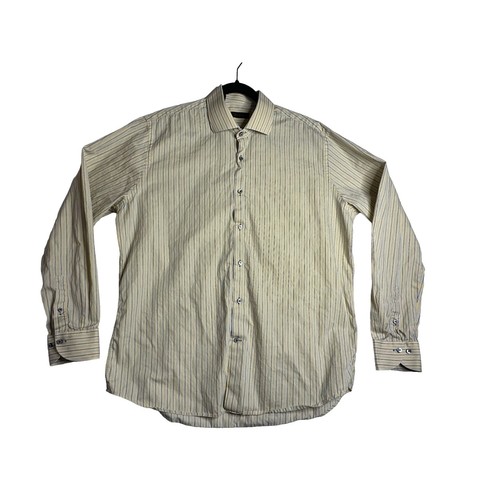 Saks Fifth Avenue Dress Shirt Mens 16 White/Gray Striped Cotton