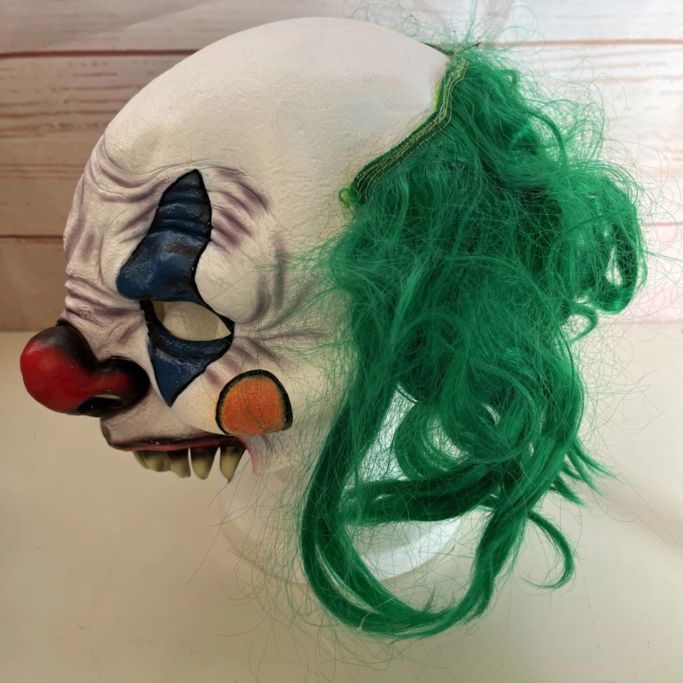 Scary Joker Clown Chinless Mask with Green Hair Razor Teeth - Image 4 of 4