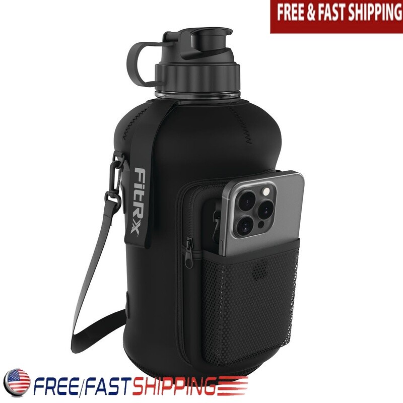 68 Oz Portable Flip Top Jug W/ Sleeve Pocket Strap Black Us