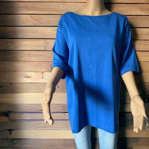 St. Johns Bay blau Damen Freizeit Baumwolle Kurzarm Shirt Pullover Gr./2X