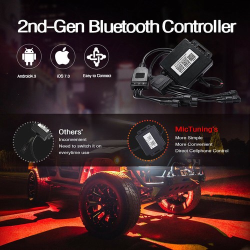 MICTUNING 8 Pods RGB LED Rock Luces Neón Bluetooth Controlador Cronometraje Música - Imagen 8 de 12
