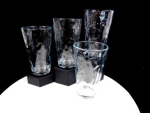 Anchor Hocking Glass Clear Textured 4 Piece Vintage 5 7/8" Flat Tumblers 1970s