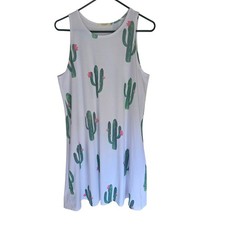 Promesa Womens White Cactus Floral Print Sleeveless Shift Mini Dress Large