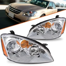 For 2002-2004 Nissan Altima Chrome Headlights Amber Corner Headlamps Left+Right
