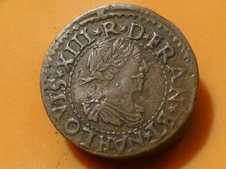 LOUIS XIII DOUBLE TOURNOIS 1640 H TRES RARE QUALITE TTB !