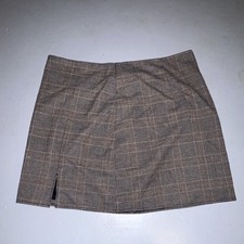 Old Navy Brown Black Check Twill Mini Skirt Lined Zip Slit Size L Fall Winter