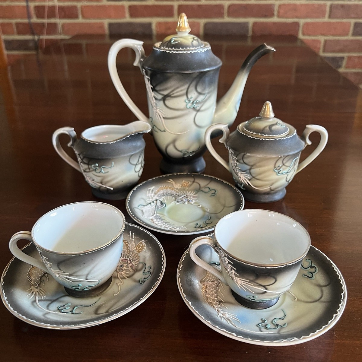 Vintage 1950s Japanese Moriage Dragon Tea Set Picoware China Japan